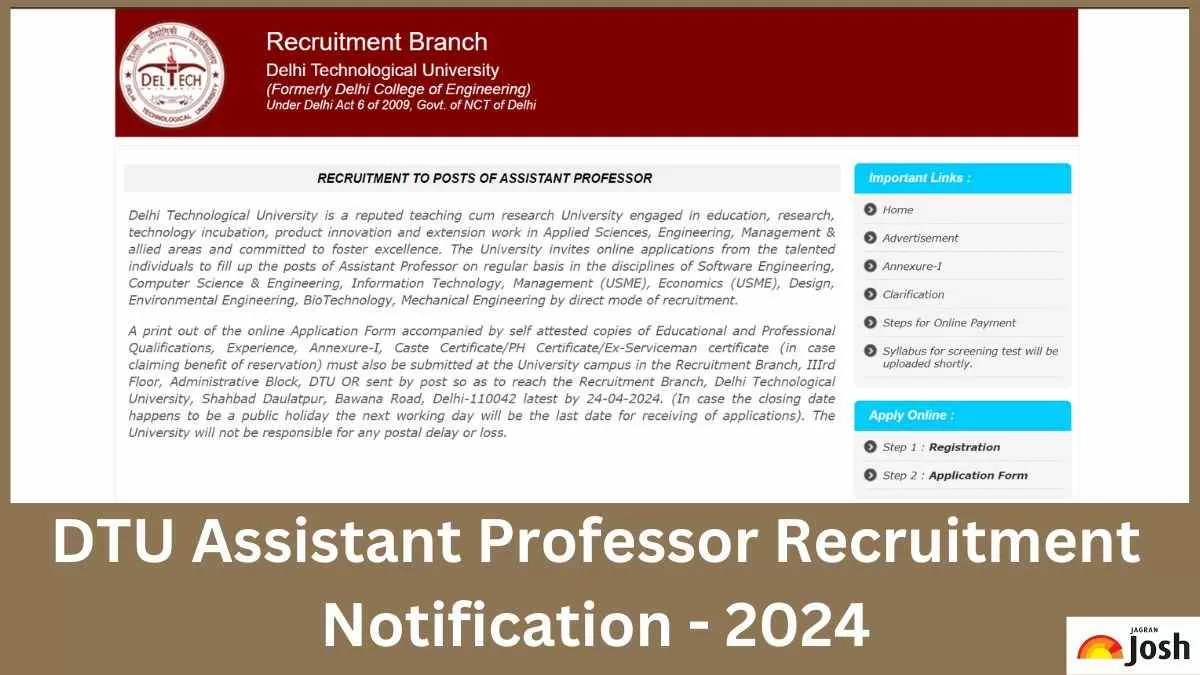 DTU Assistant Professor Recruitment 2024