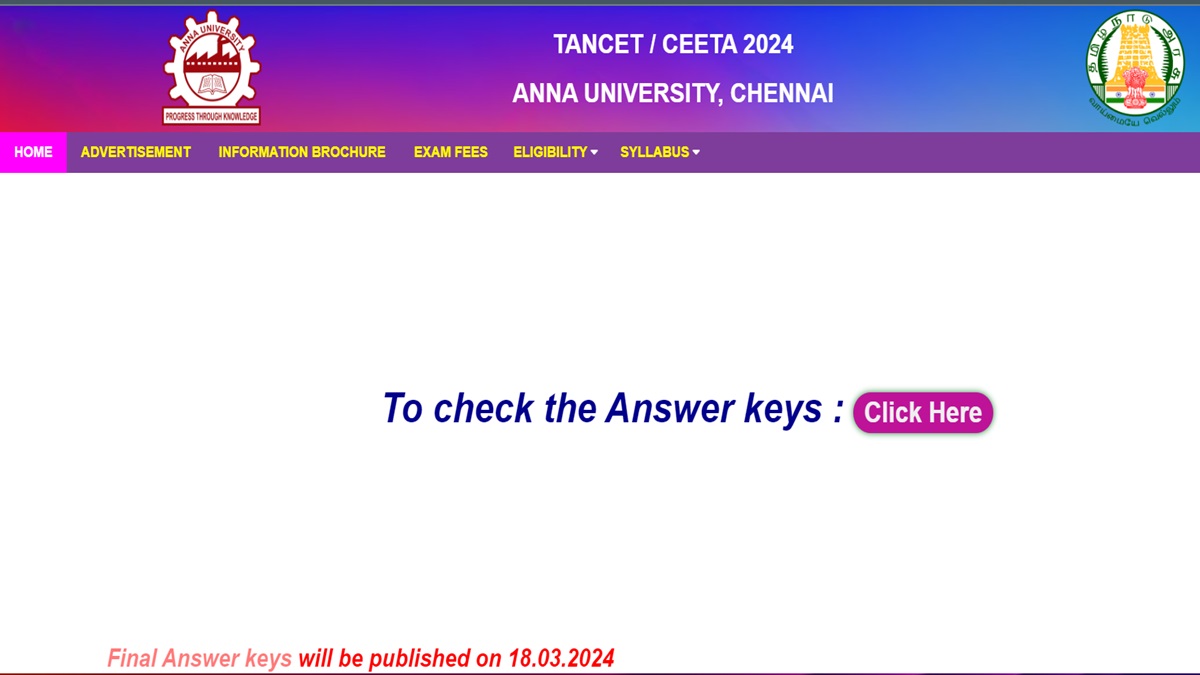 TANCET 2024 Final Answer Key Out Today At tancet.annauniv.edu, Result