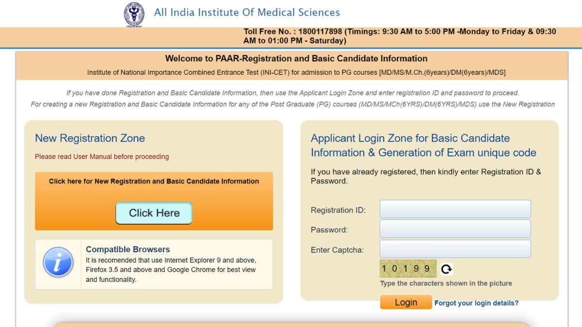INI CET 2024 Application Form Out