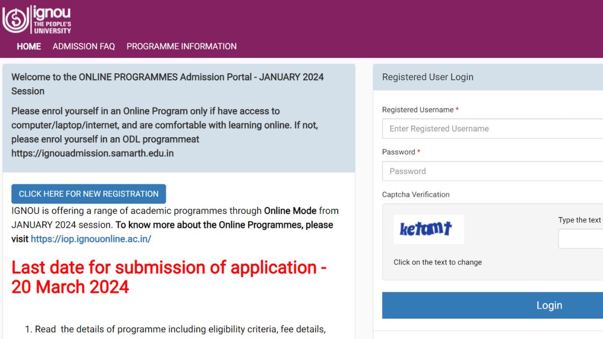 IGNOU Admission 2024 January Session Last Date