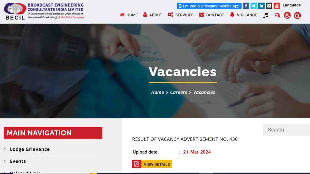 BECIL Recruitment 2024: बेसिल में निकली विभिन्न पदों पर भर्तियाँ, यहाँ चेक करें योग्यता  