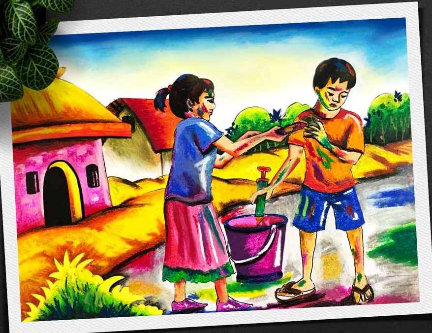 Happy Holi festival drawing for beginners l How to draw Holi celebration  with family drawing easy - YouTube