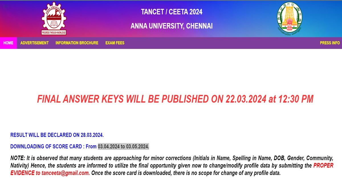 Tancet Final Answer Key Out Download Pdf At Tancet Annauniv Edu Result On March