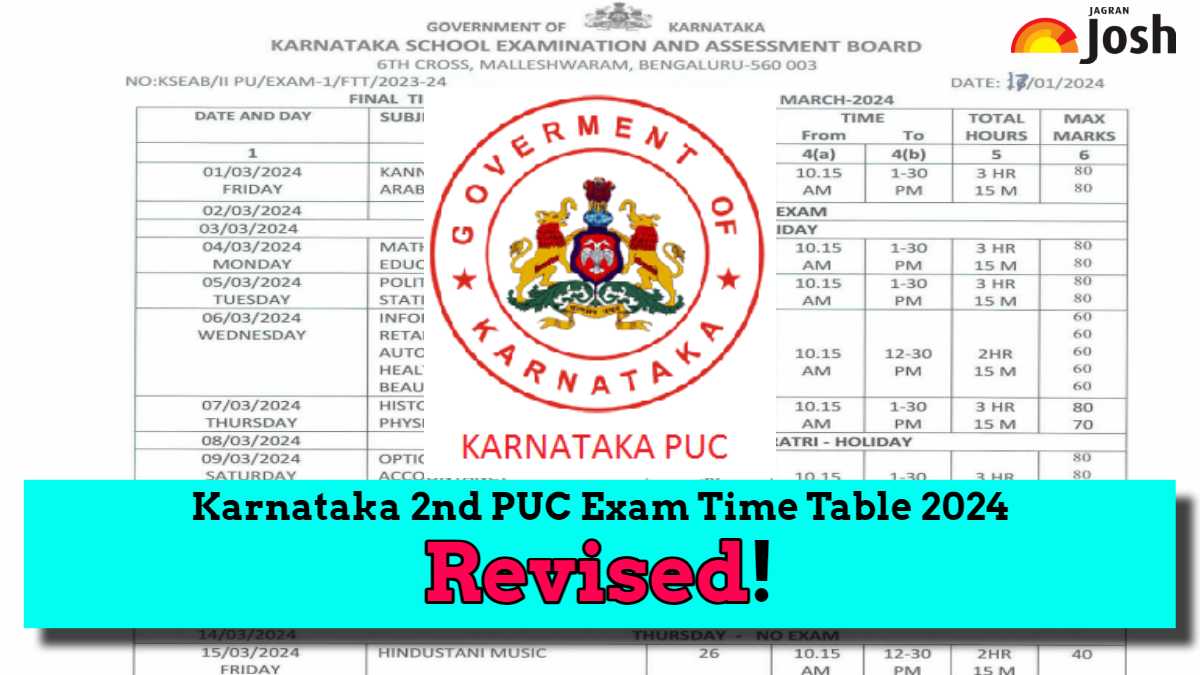 Karnataka 2nd PUC Exam Date Sheet 2024 Revised! Download Karnataka PUC