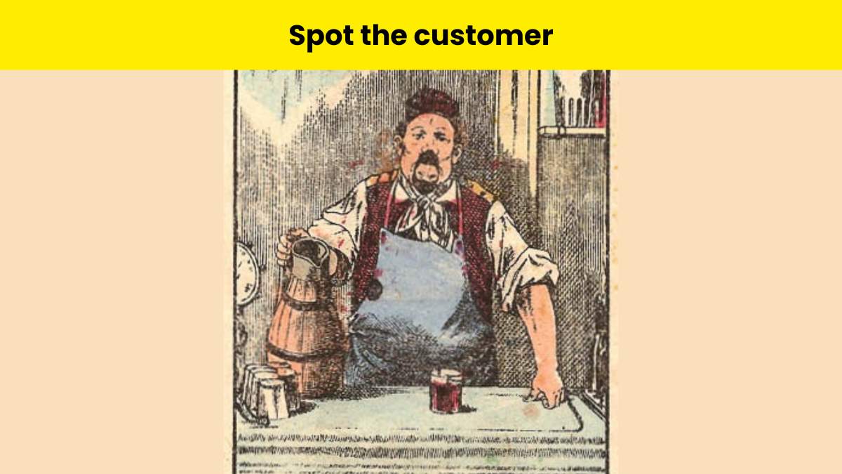 Only people with super vision can spot the bartender’s customer at the bar in 7 seconds.
