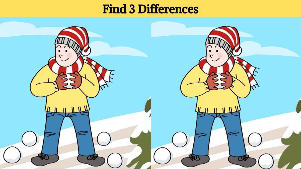 Find 3 differences between the guy playing with snow pictures in 10 seconds!