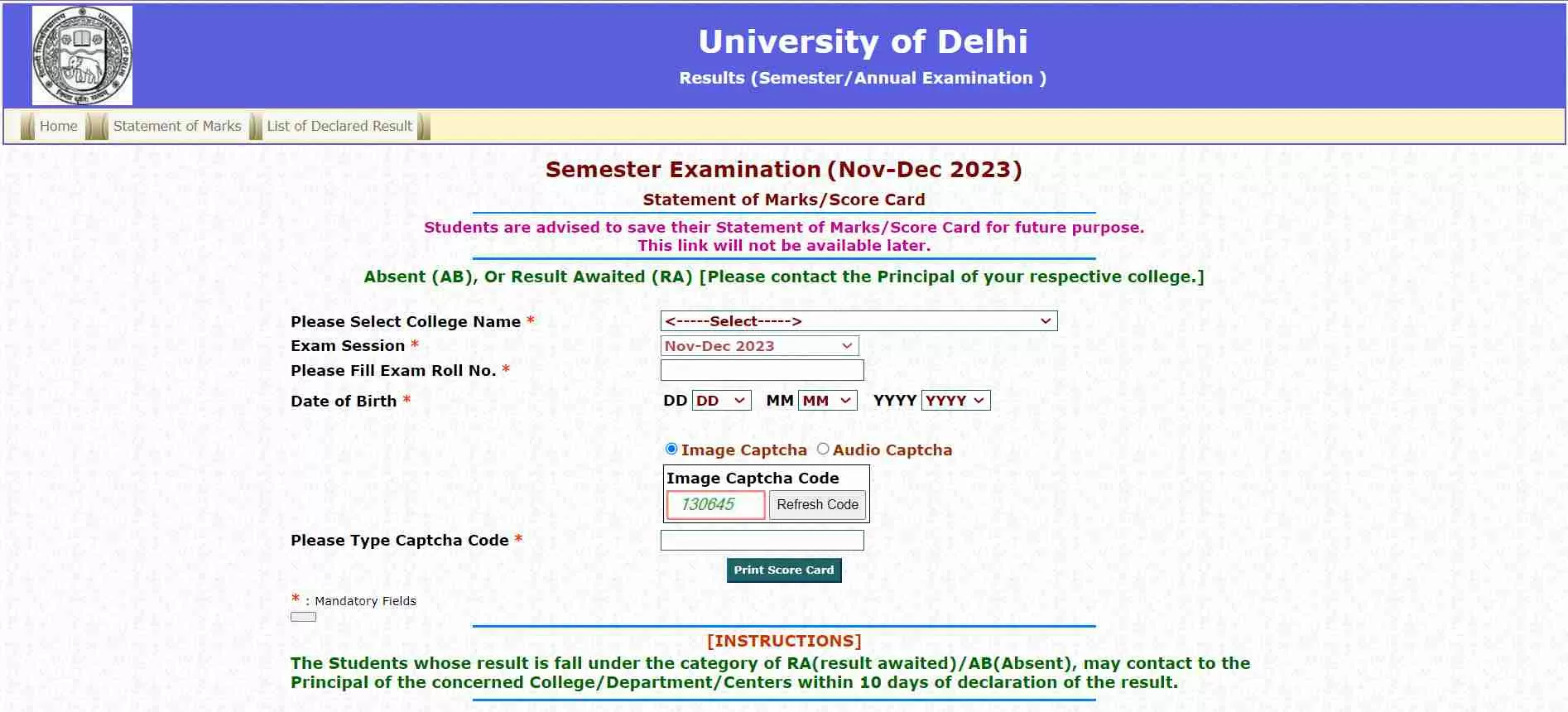दिल्ली यूनिवर्सिटी यूजी और पीजी सेमेस्टर रिजल्ट डाउनलोड लिंक यहां से प्राप्त करें