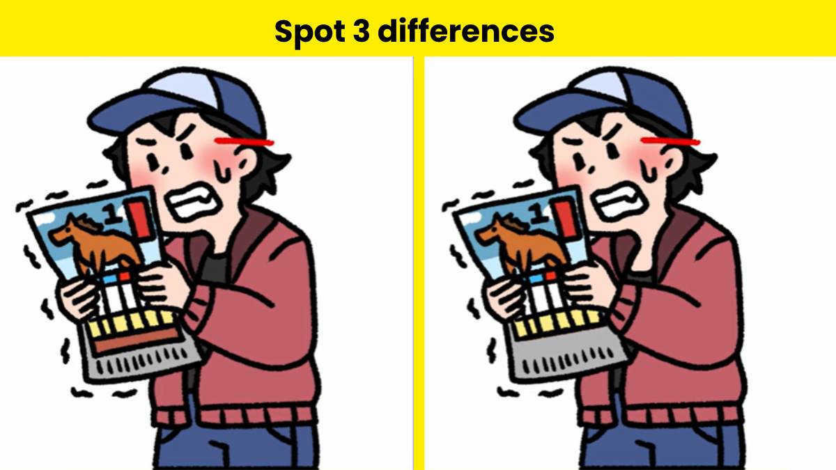 Test yourself and spot 3 differences between pictures of angry man reading magazine in 12 seconds. 