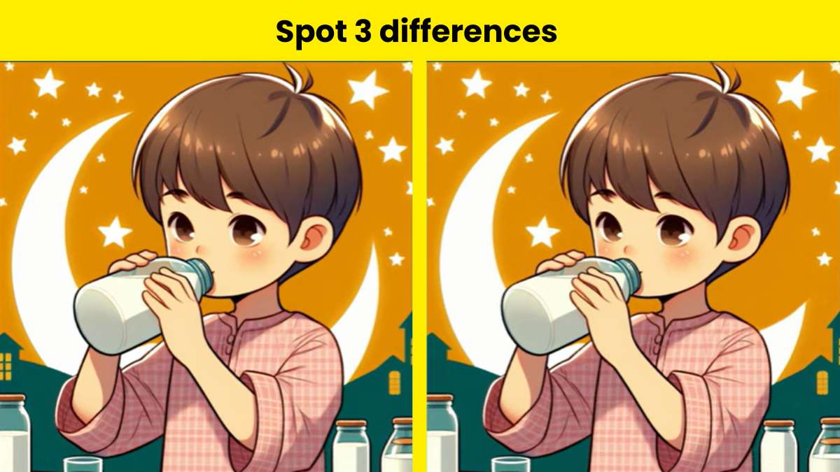 Spot 3 differences in boy drinking milk picture in 15 seconds. 
