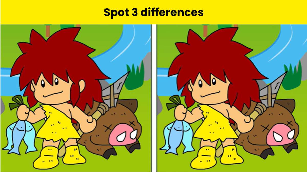 Can you spot 3 differences between the two pictures of an early man in 12 seconds?