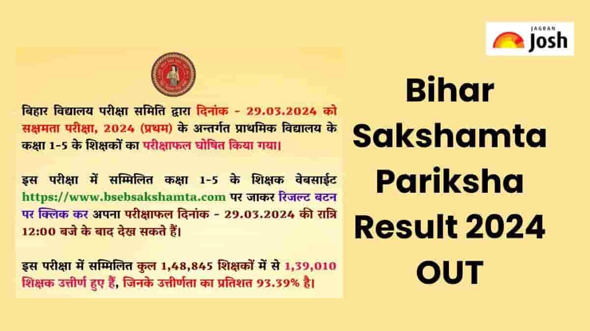 Bihar BSEB Sakshamta Pariksha Result 2024 OUT at bsebsakshamta.com: Check Your Marks Here