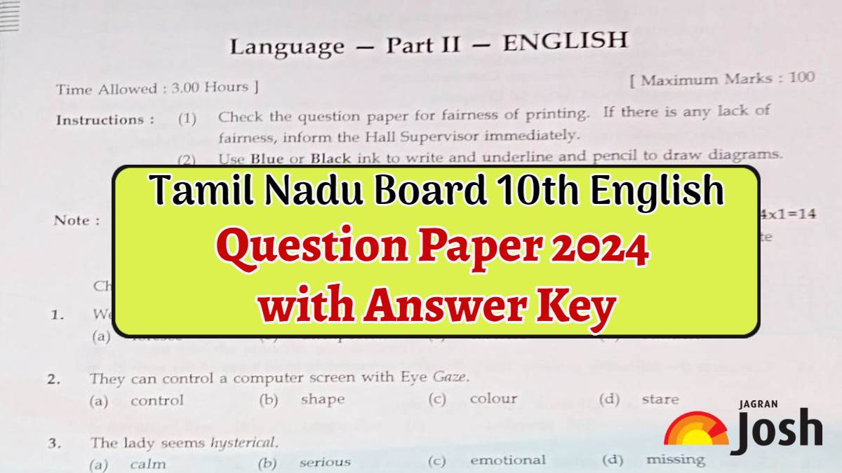Tamil Nadu 10th English Question Paper 2024 PDF with Answer Key, Download in PDF