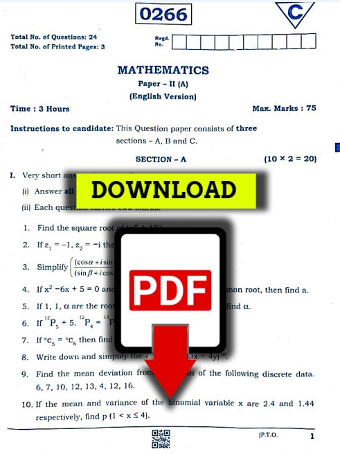 TS 2nd Year Maths Question Paper Answer Key 2024 Check Student   TS MATH 2A PAPER 2024 