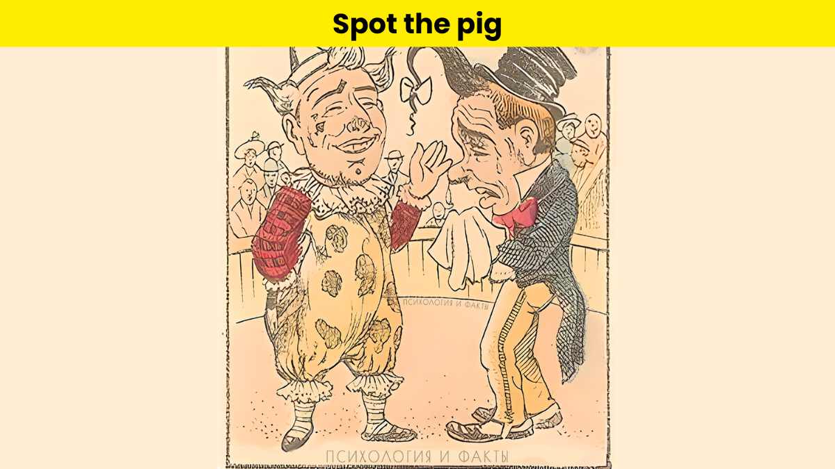 Only people with super vision can spot the pig hidden in the clown picture within 7 seconds. 
