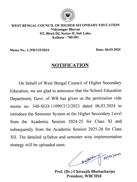 West Bengal Introduces Semester System In Higher Secondary From 2024-25 ...