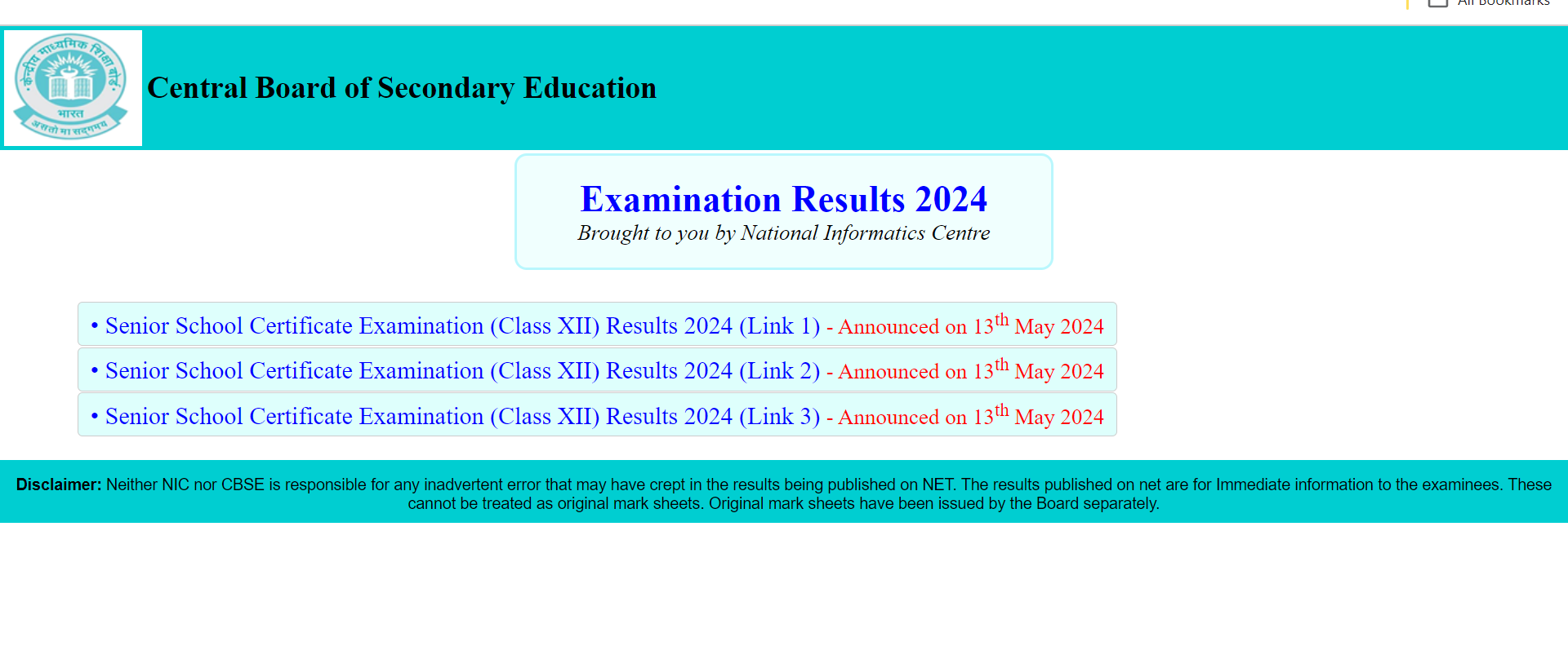 [CLICK HERE] CBSE 12th Result 2024 Released Link 1, Link 2, Link 3 and