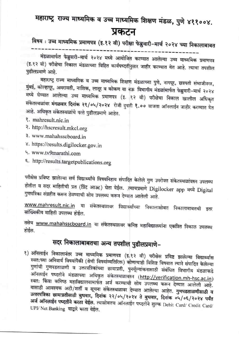 Maharashtra HSC Result 2024