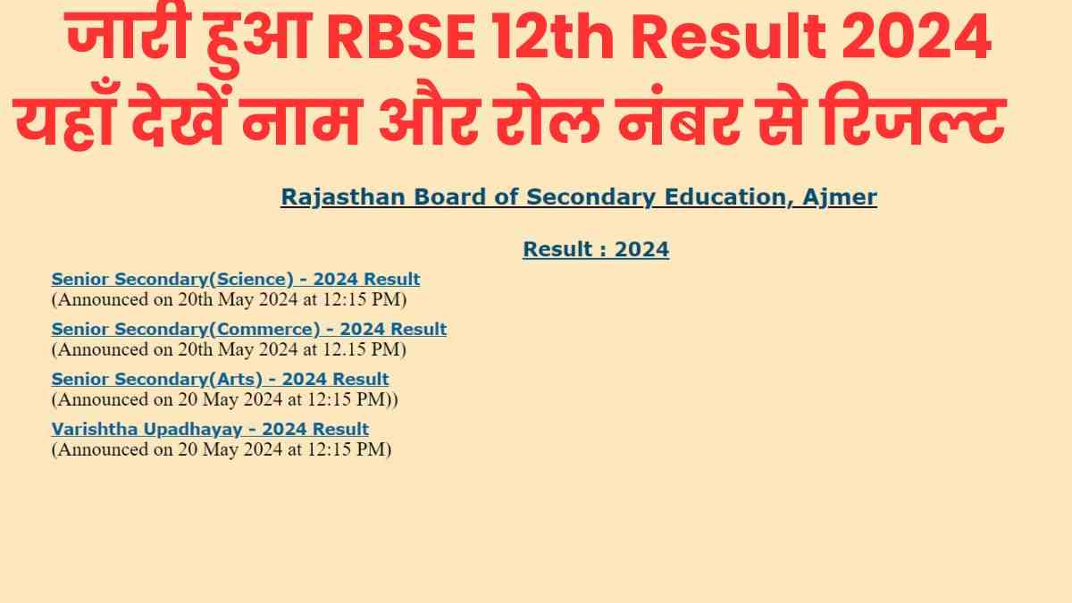 [रिजल्ट लिंक] 12th Result 2024 RBSE Roll Number, Name wise राजस्थान बोर्ड 12वीं रिजल्ट link -rajeduboard.rajasthan.gov.in पर घोषित 
