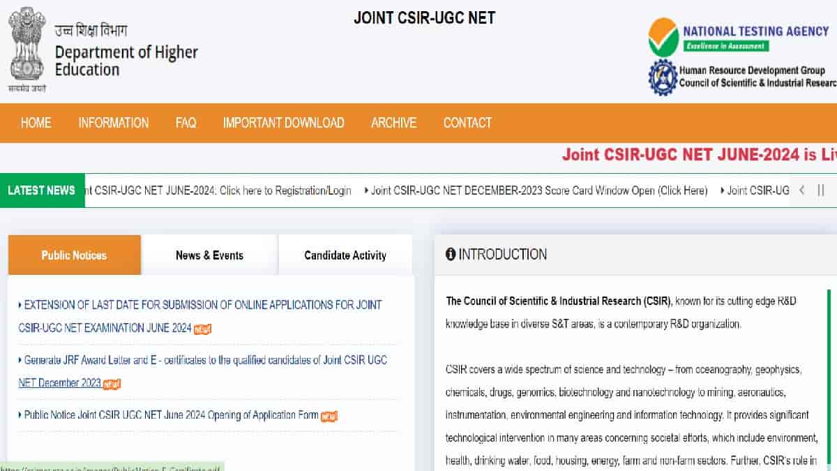 CSIR UGC NET 2024 Last Date Extended on csirnet.nta.ac.in, Apply Online Till 27 May