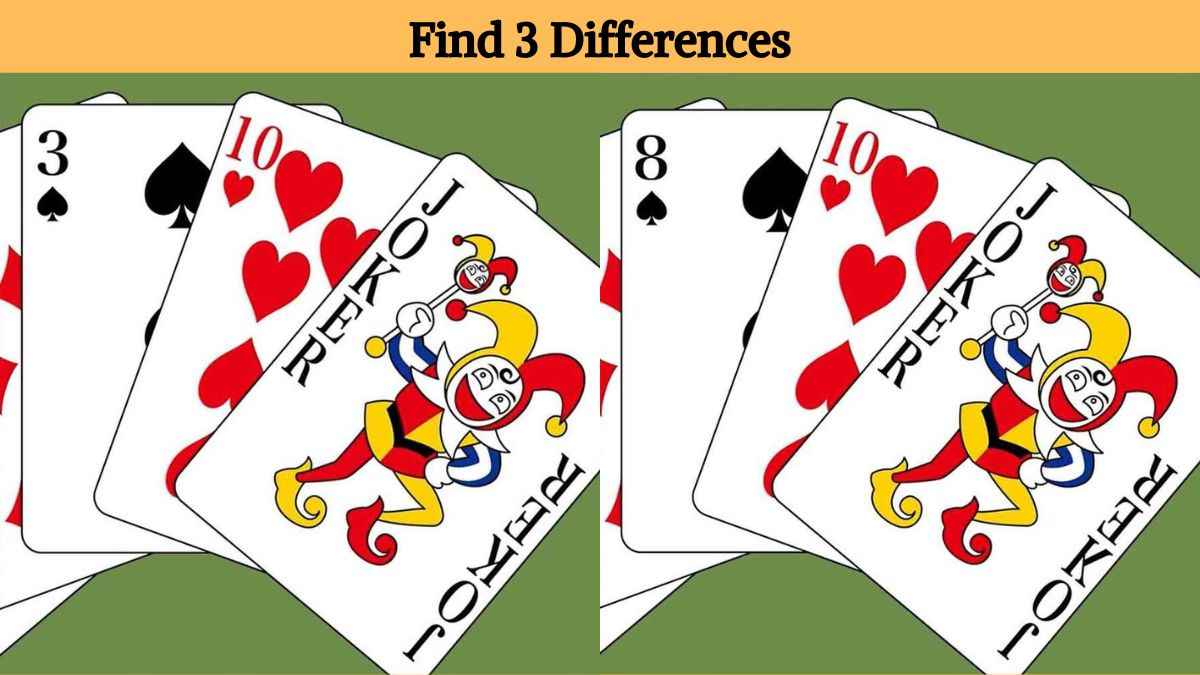 Only the sharpest eyes can find 3 differences between the playing card pictures in 12 seconds!