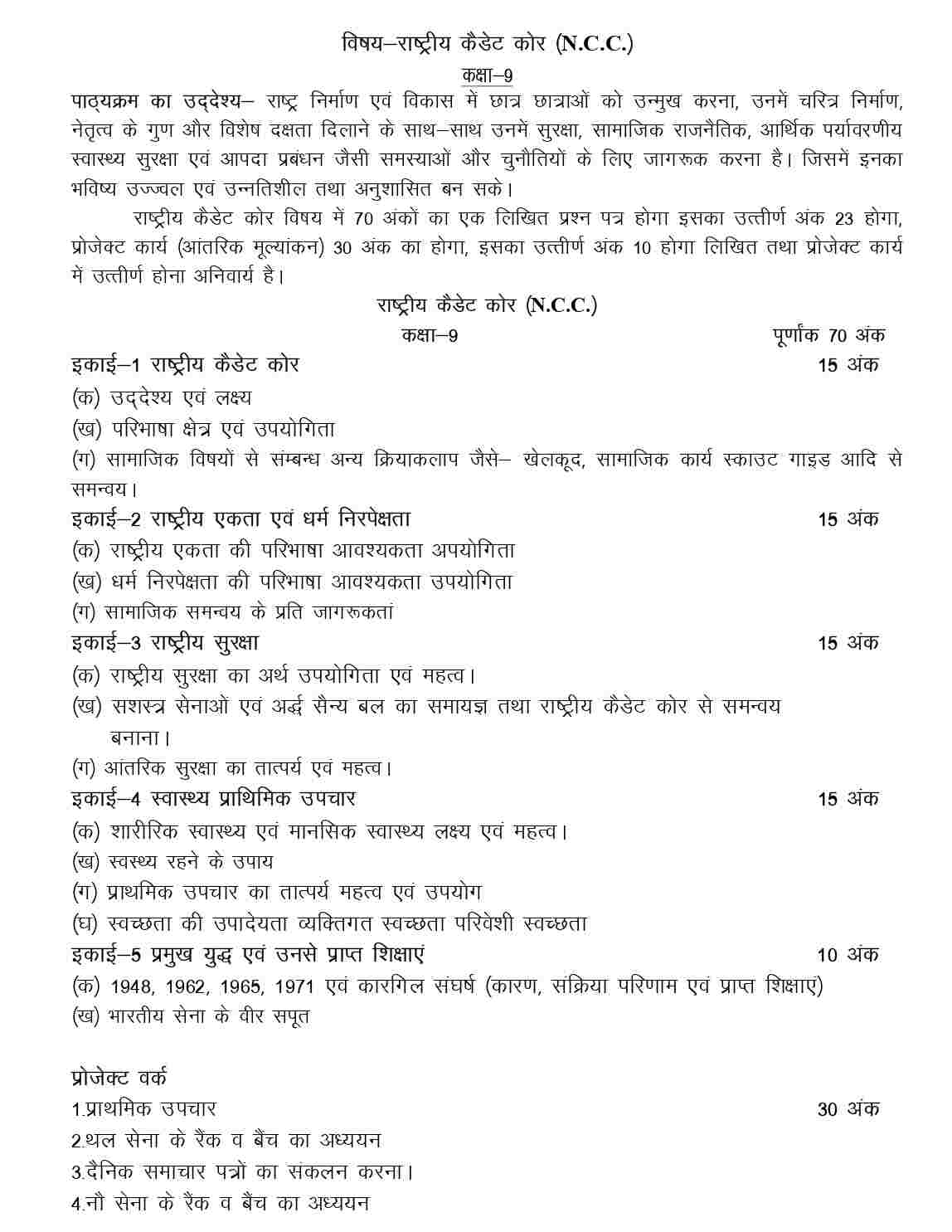 UP Board Class 9th NCC Syllabus 2024-25: Download Class 9 Syllabus ...