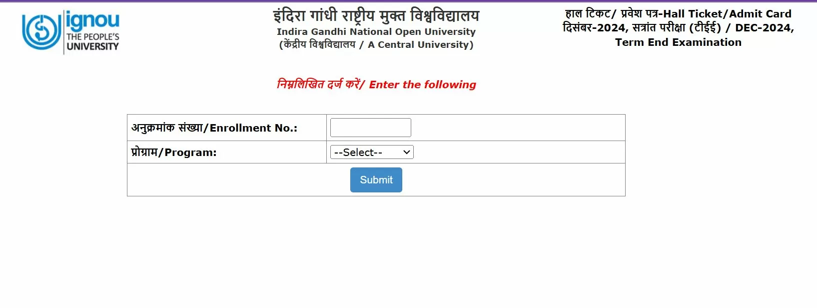 IGNOU December TEE Hall Ticket 2024 OUT