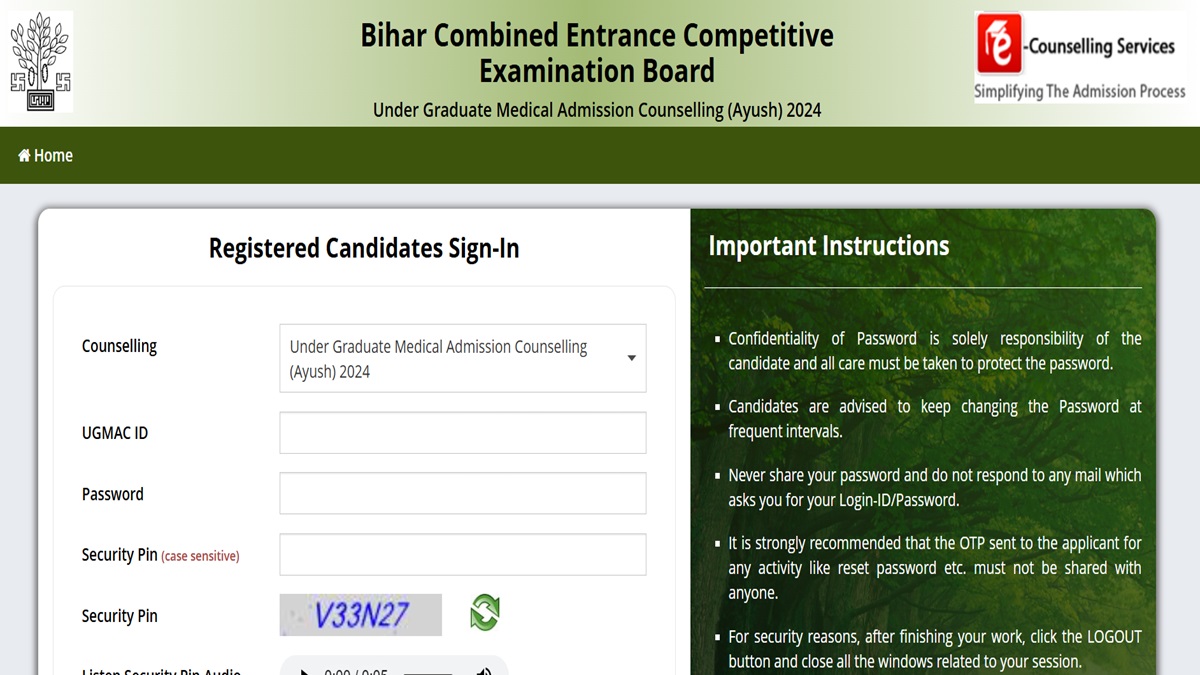 Bihar AYUSH UG Counselling 2024 Stray Vacancy Registration