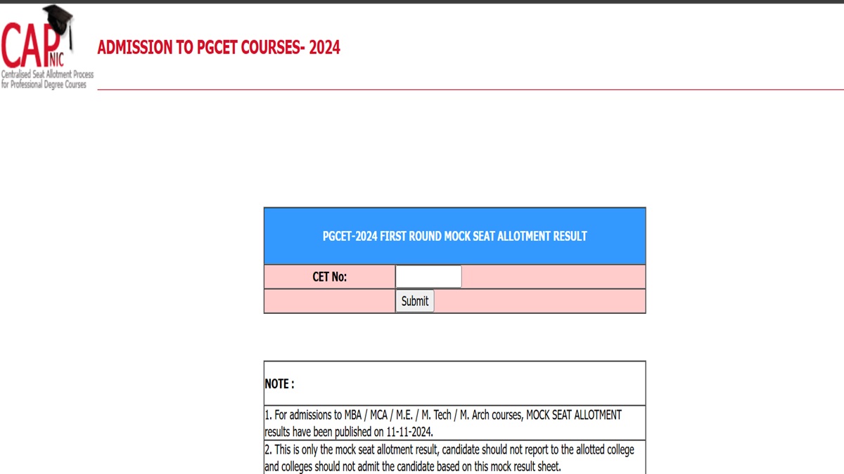 Karnataka PGCET Mock Allotment Result 2024