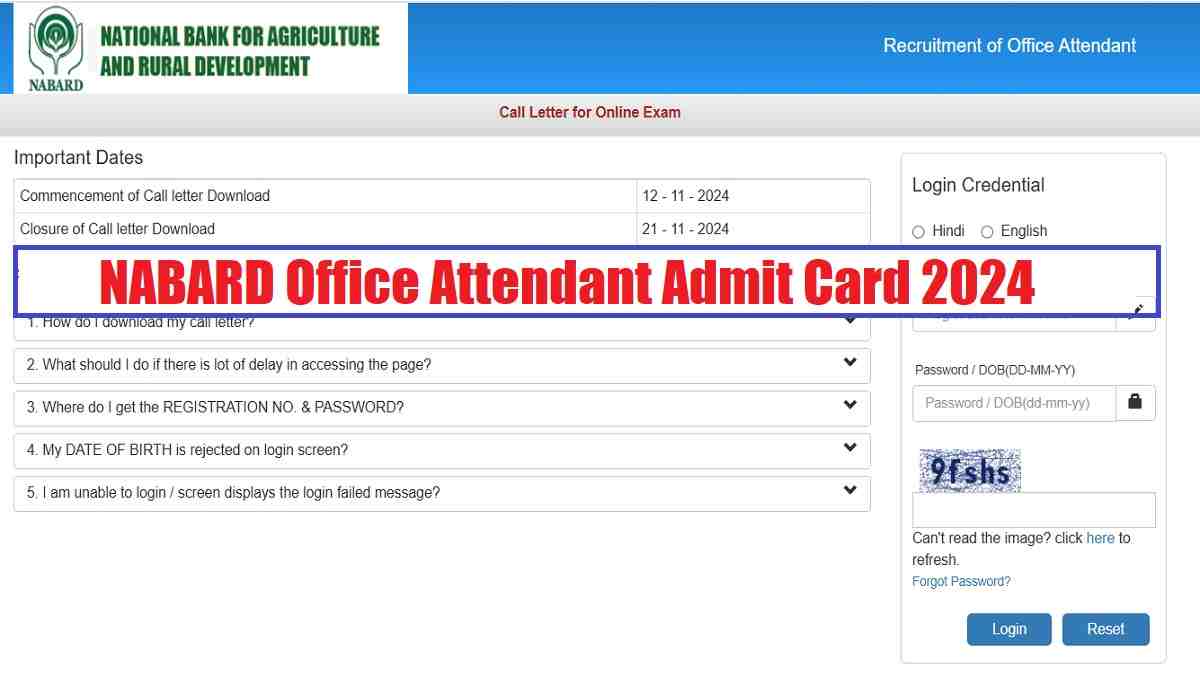 NABARD Office Attendant Admit Card 2024 Out at nabard.org, Direct Link to Hall Ticket, Check Exam Date