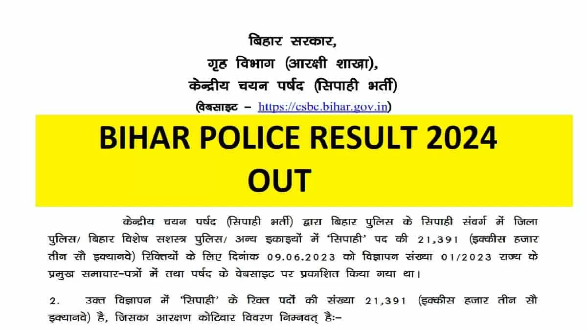Bihar Police Result 2024 Download Link