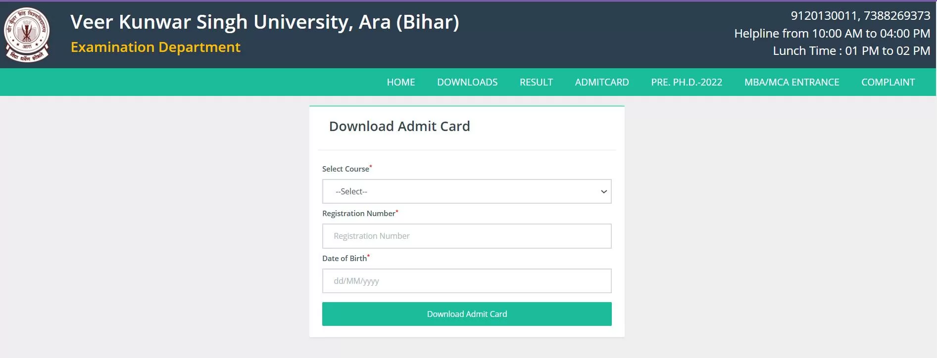VKSU PG III Semester Special Exam Admit Card 2024 OUT