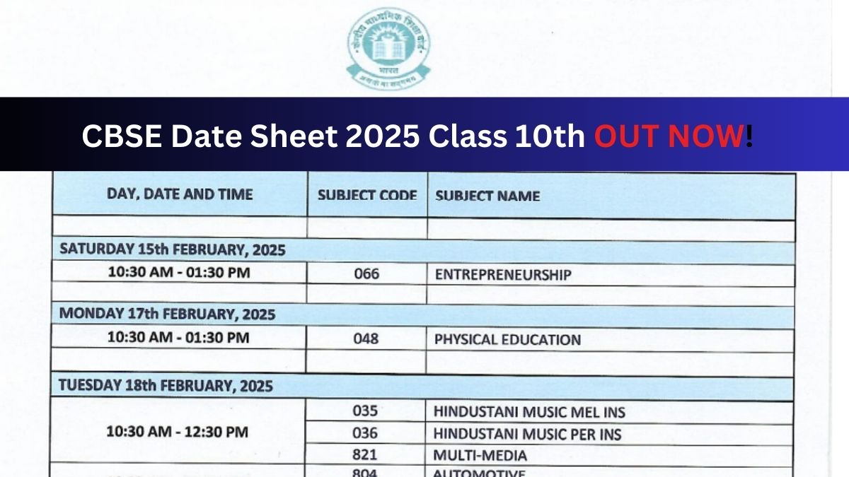 CBSE Date Sheet 2025 Class 10th Released At cbse.gov.in, Download Exam