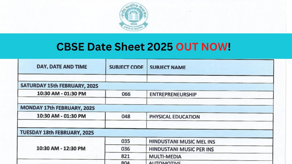 CBSE Date Sheet 2025 PDF Released Download Official CBSE Class 10, 12