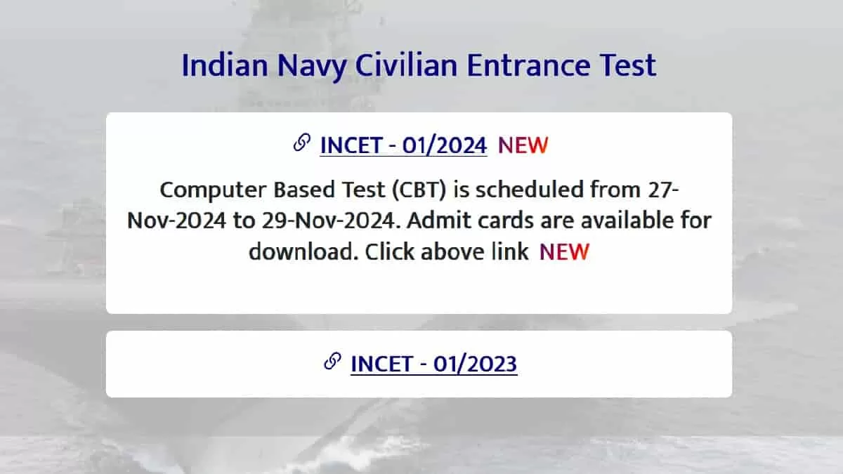 Indian Navy INCET Admit Card 2024 OUT at incet.cbt-exam.in