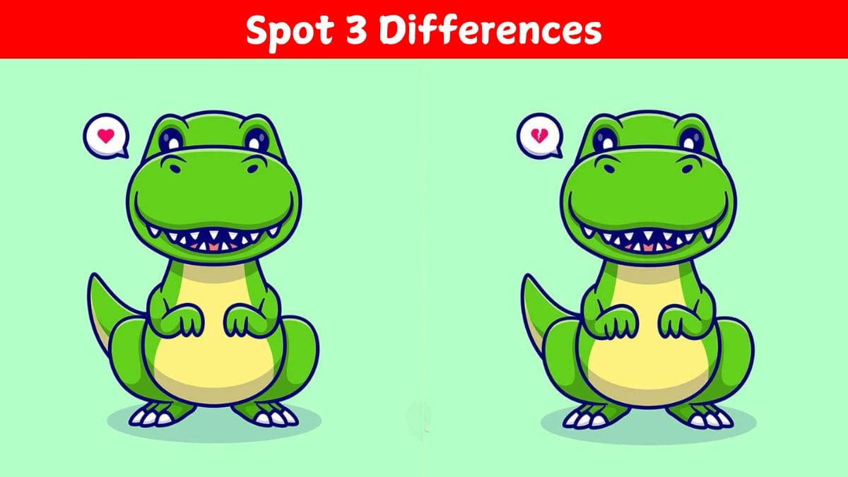 Spot 3 differences between the dinosaur pictures in 19 seconds!