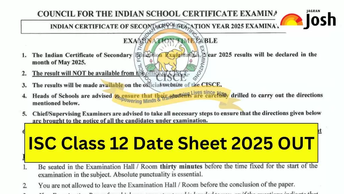 ISC Exam Date Sheet 2025 Stream Wise Check Class 12th Exam Dates, Time