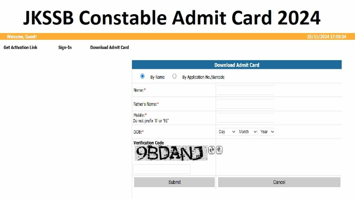 JKSSB Constable Admit Card 2024 OUT at jkssb.nic.in: Download JK Police Call Letter