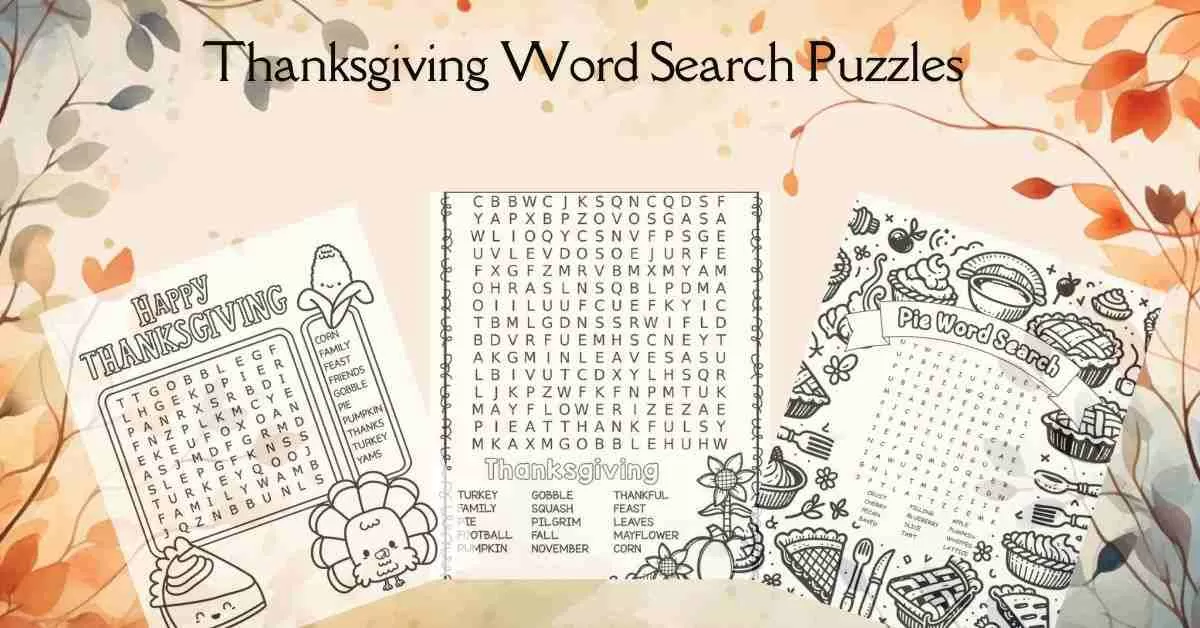 FREE Thanksgiving 2024 Word Search Puzzles for Kids 