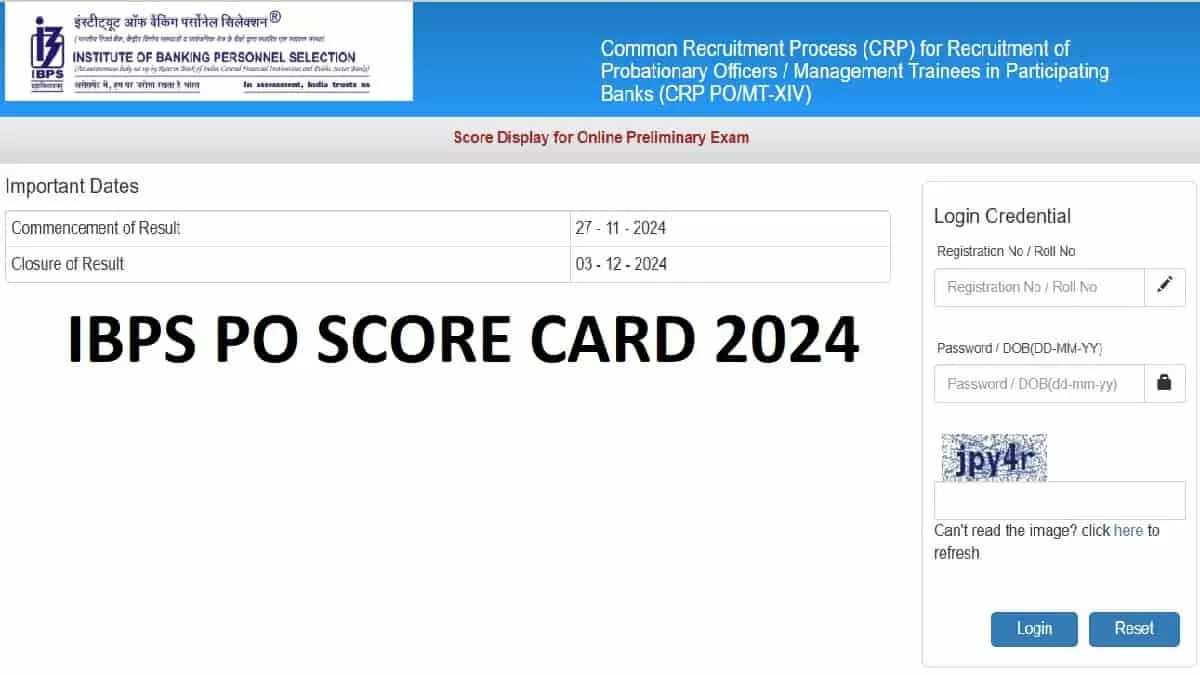 IBPS PO Score Card 2024 OUT at ibps.in