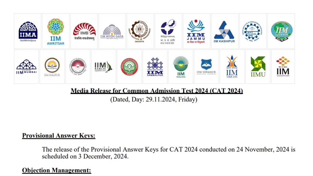 CAT 2024 Provisional Answer Key Date and Time Out
