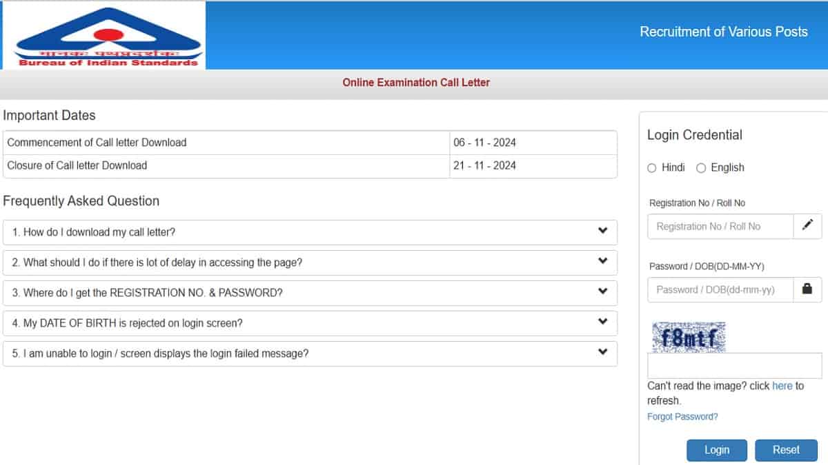 BIS Admit Card 2024 OUT at bis.gov.in: Download Group A, B C Call Letter Link Here