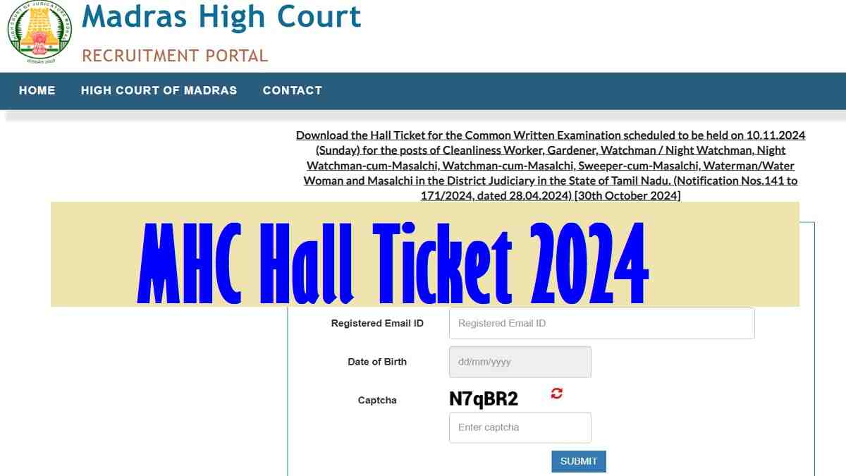 MHC Hall Ticket 2024 Out at mhc.tn.gov.in, Direct Link to Hall Ticket, Check Exam Date