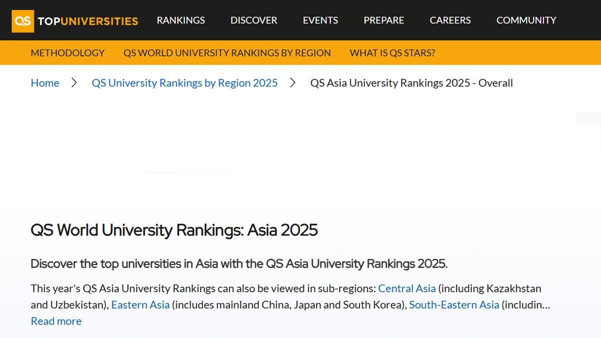 QS World University Rankings: Asia 2025