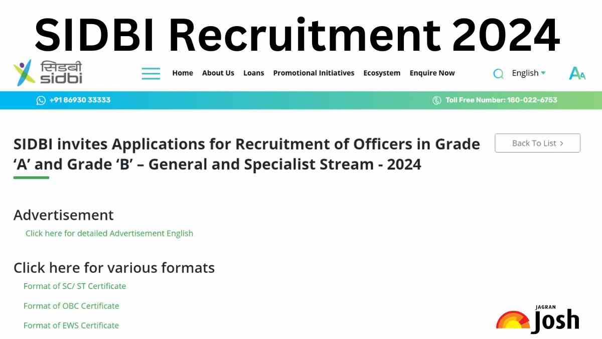 SIDBI Recruitment 2024: सिडबी में ग्रुप A और B के पदों पर निकली भर्ती, यहाँ चेक करें  