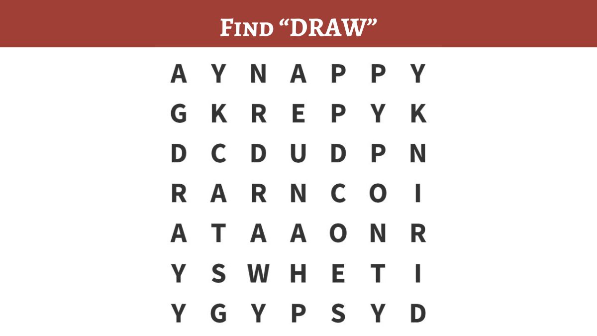 Word Search Puzzle - Find the word ”DRAW” in 7 seconds!