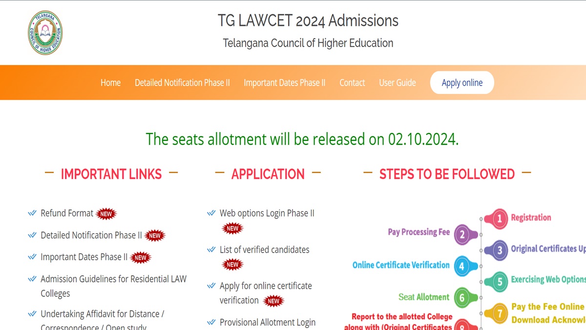 TS LAWCET Counselling 2024 Phase 2 Allotment Result