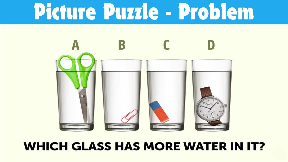 Picture Puzzle IQ Test: Which Glass Has More Water? Solve in 21 Seconds!