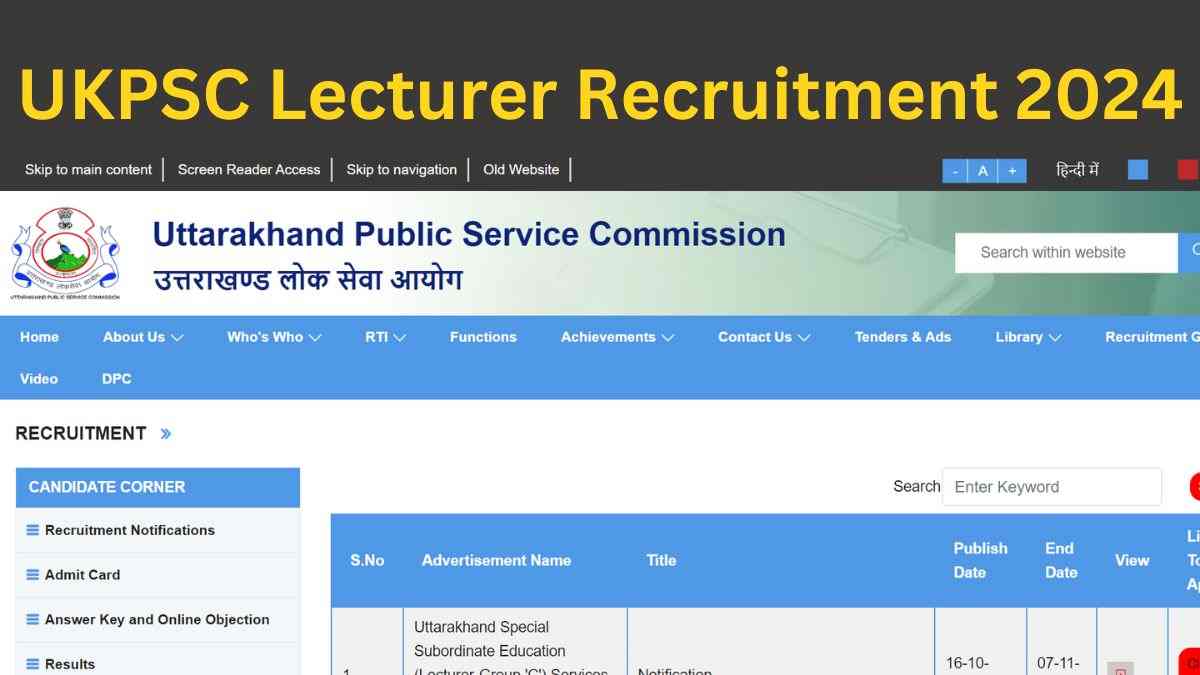 UKPSC Lecturer Recruitment 2024: उत्तराखंड में लेक्चरर के 600 पदों पर निकली भर्ती, यहाँ देखें पात्रता  