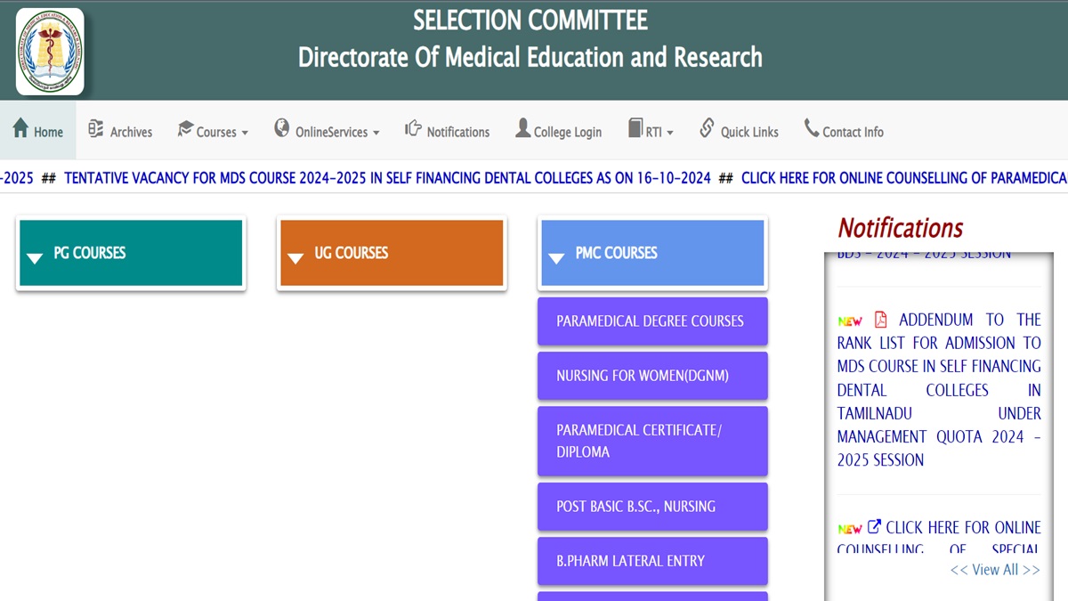 TN NEET UG Counselling 2024 Round 3 Allotment Result
