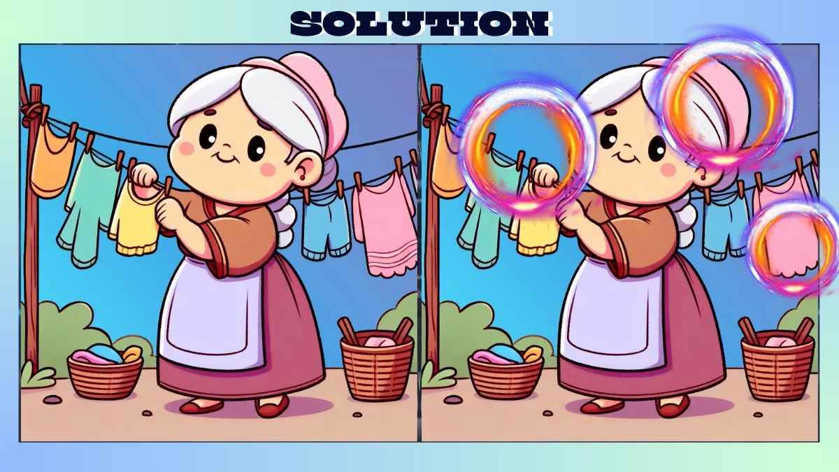 Find 3 Differences in Granny Drying Clothes Picture in Just 27 Seconds